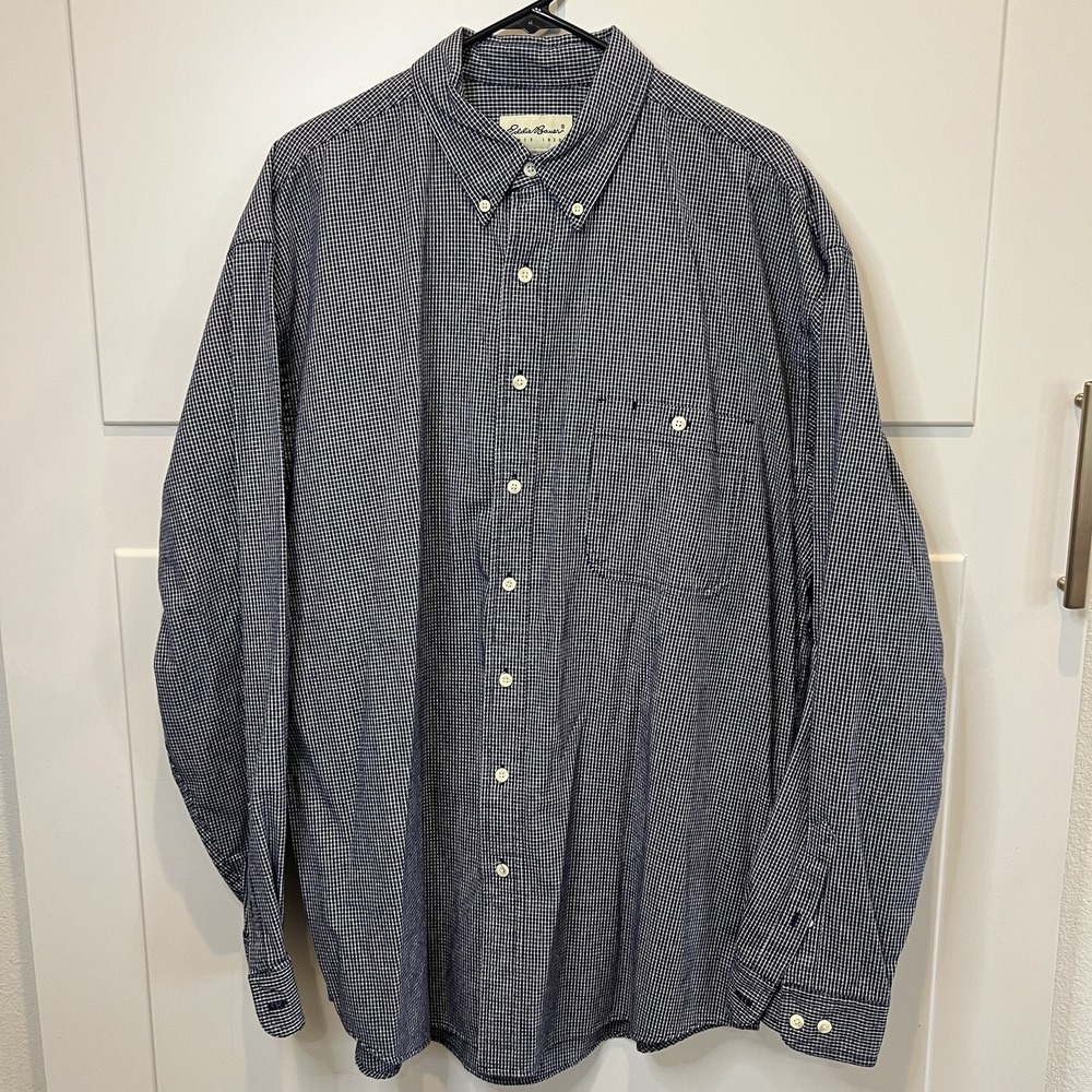 Eddie Bauer Black White Plaid Long Sleeve Shirt Size XL Tall XLT Men's Button Up